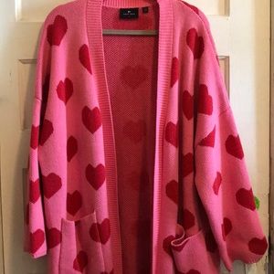 Lazy Oaf Pink Cardigan with Red Hearts